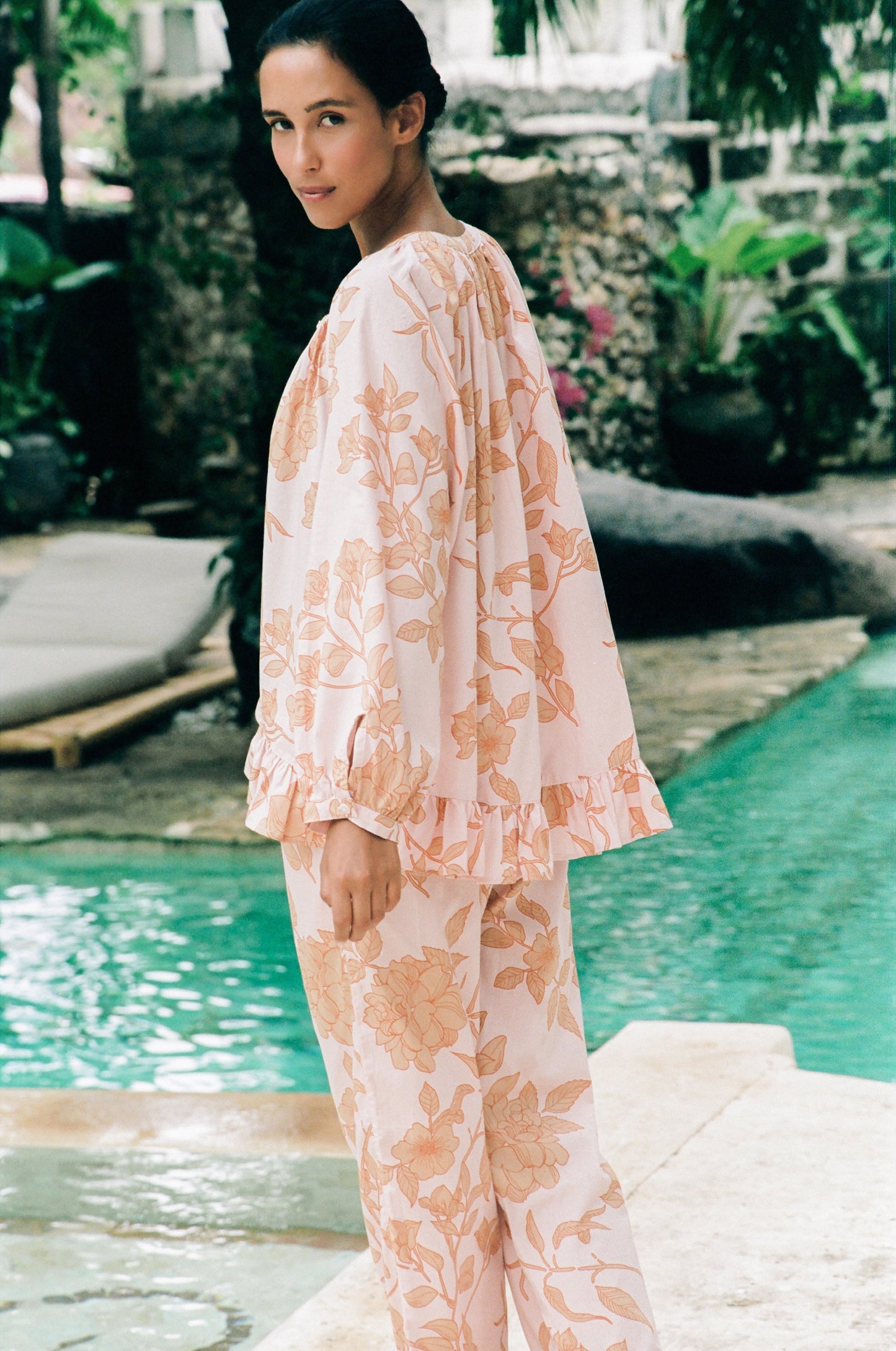 Sophie Sleep Set - Long - Cotton Modal - Romantic Floral Peach