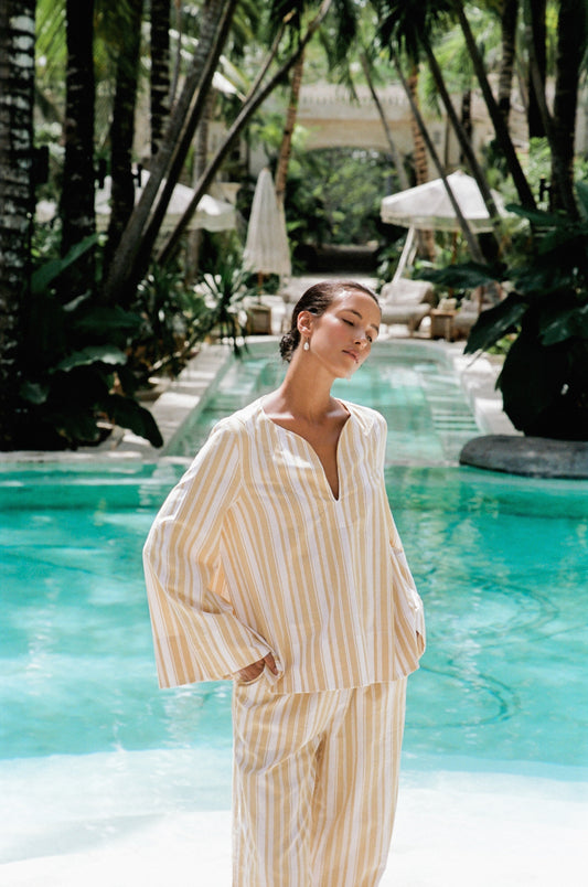 Kaftan Resort Set - Pants - Stripe Apricot