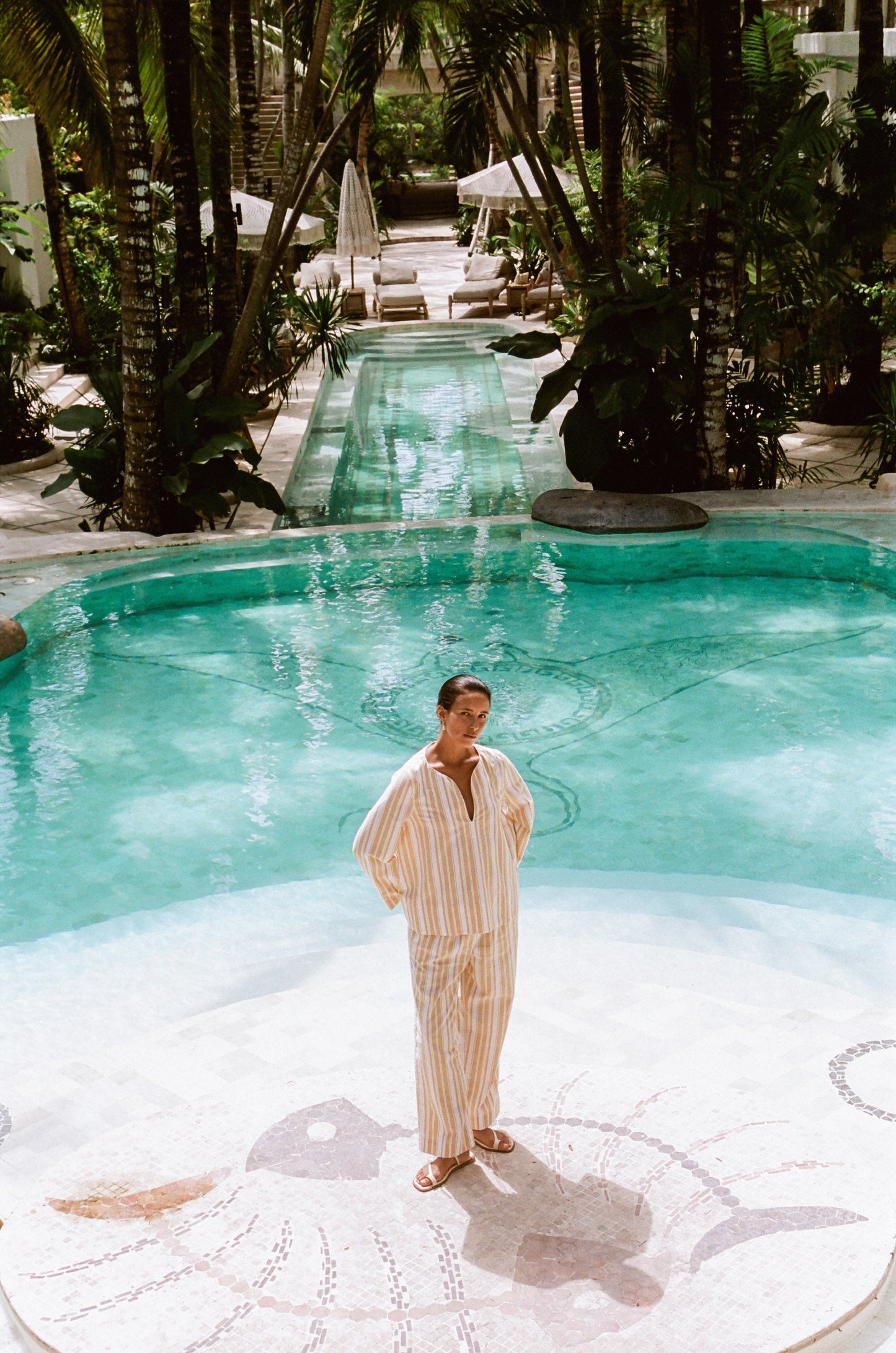 Kaftan Resort Set - Pants - Stripe Apricot