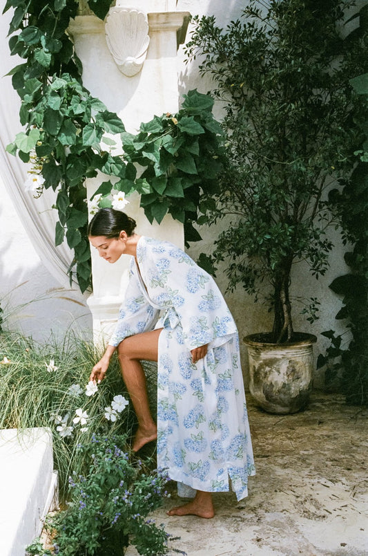 Alice Kimono Robe - Long - Hydrangea Blue