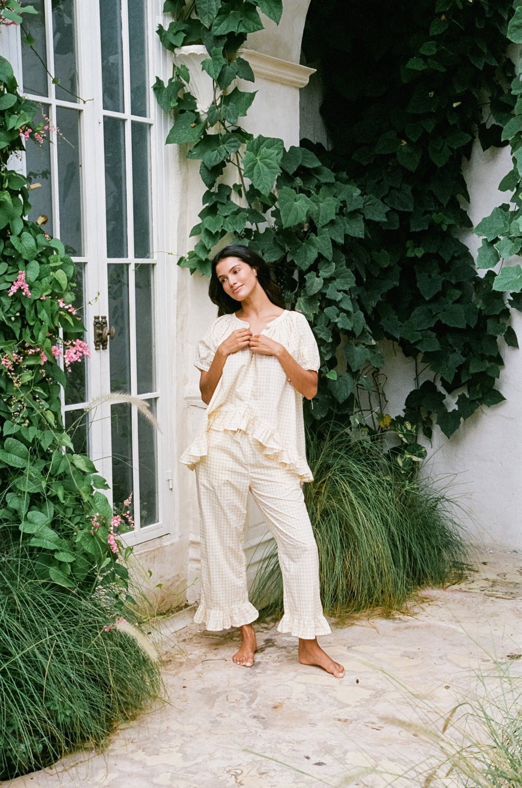 Sophie Sleep Set - Pants - Cotton - Gingham Yellow