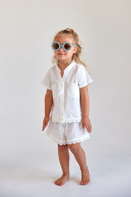 Girls Maggie Pyjama Set - Off White + Daisy Trim