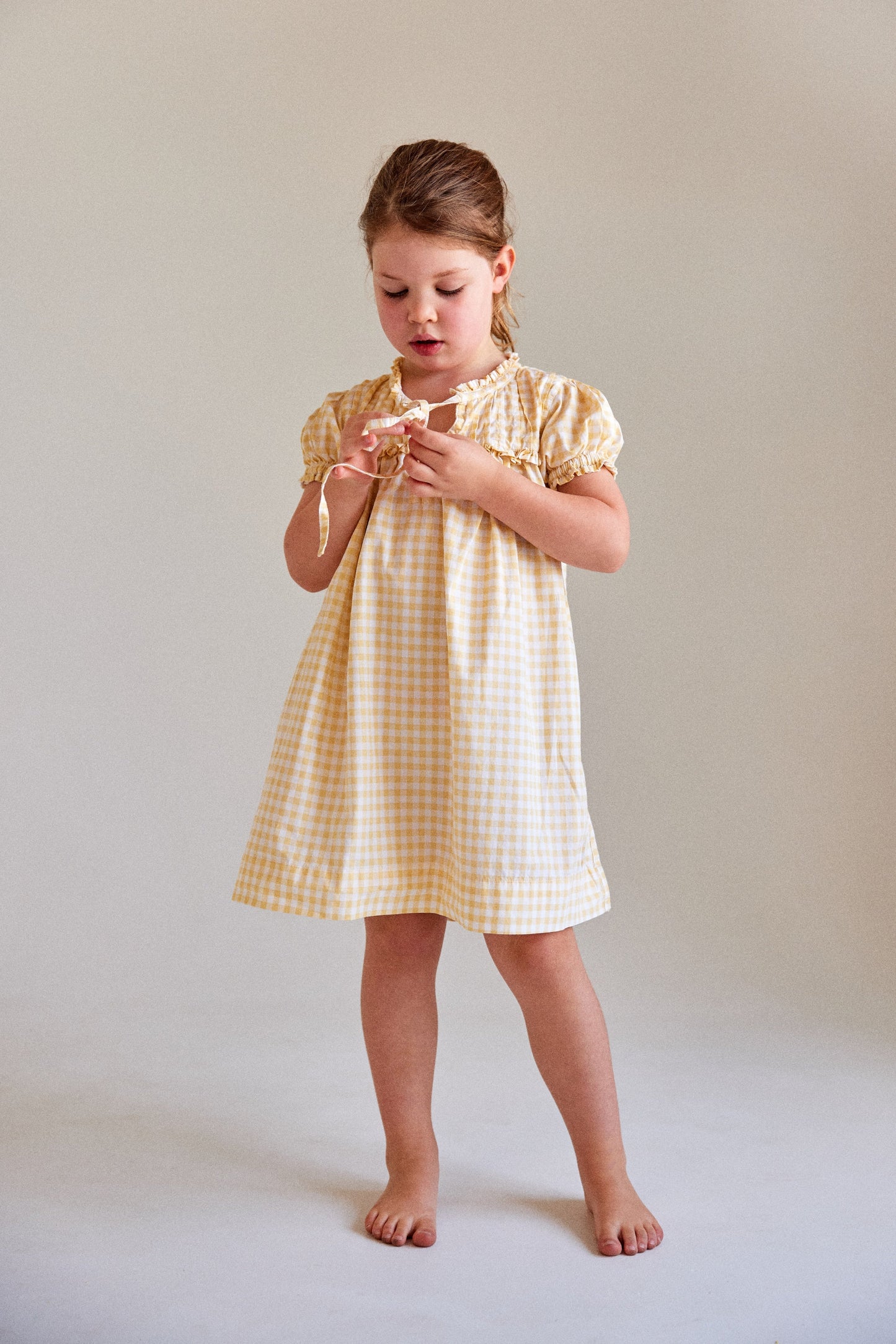 Girls Nightie - Cotton - Gingham Yellow