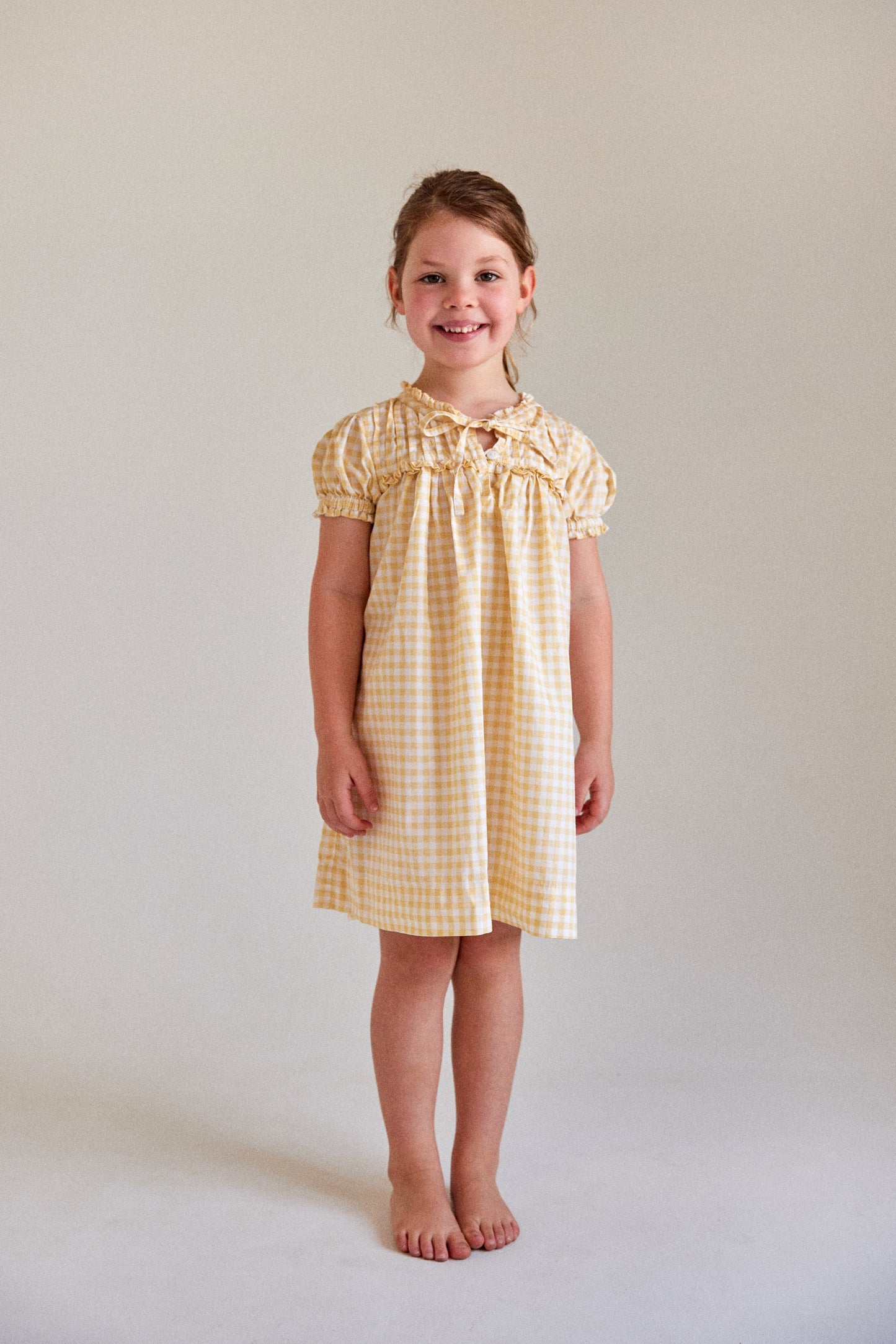 Girls Nightie - Cotton - Gingham Yellow