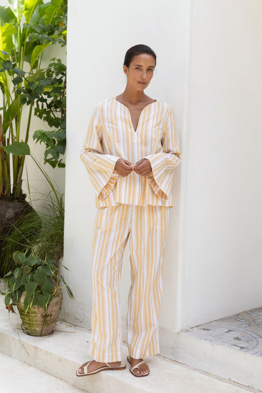 Kaftan Resort Set - Pants - Stripe Apricot