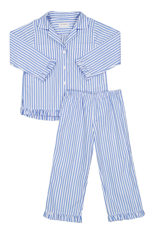 Girls Felicity Frill Set - Long - Pinstripe Blue