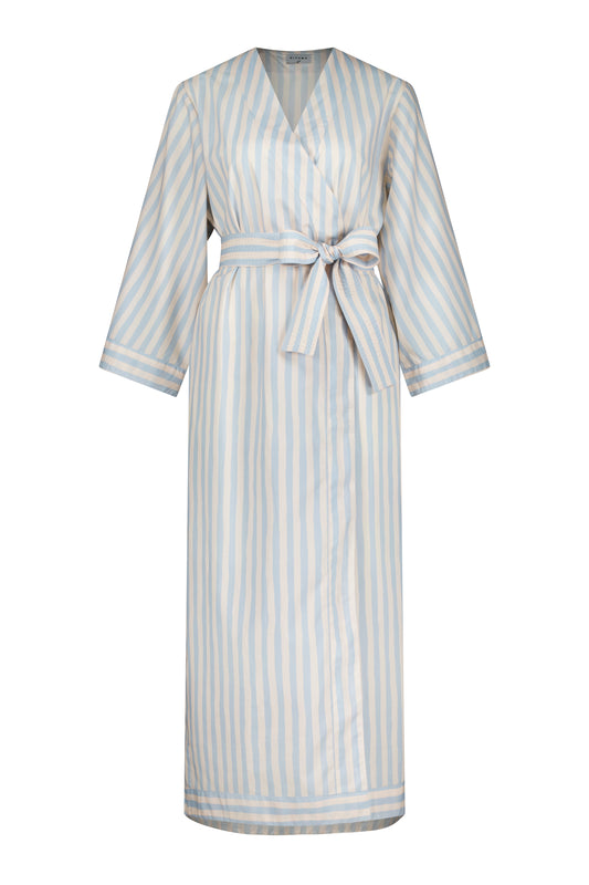 Alice Kimono Robe - Freehand Stripe - Milky Blue