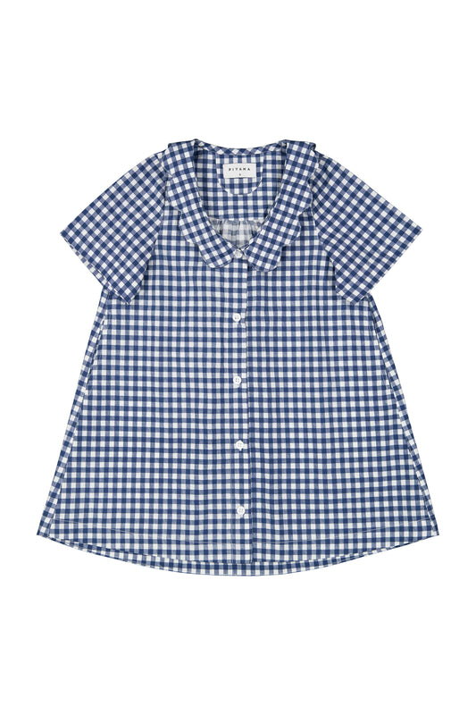 Girls Penelope Lounge Dress - Gingham Navy Blue