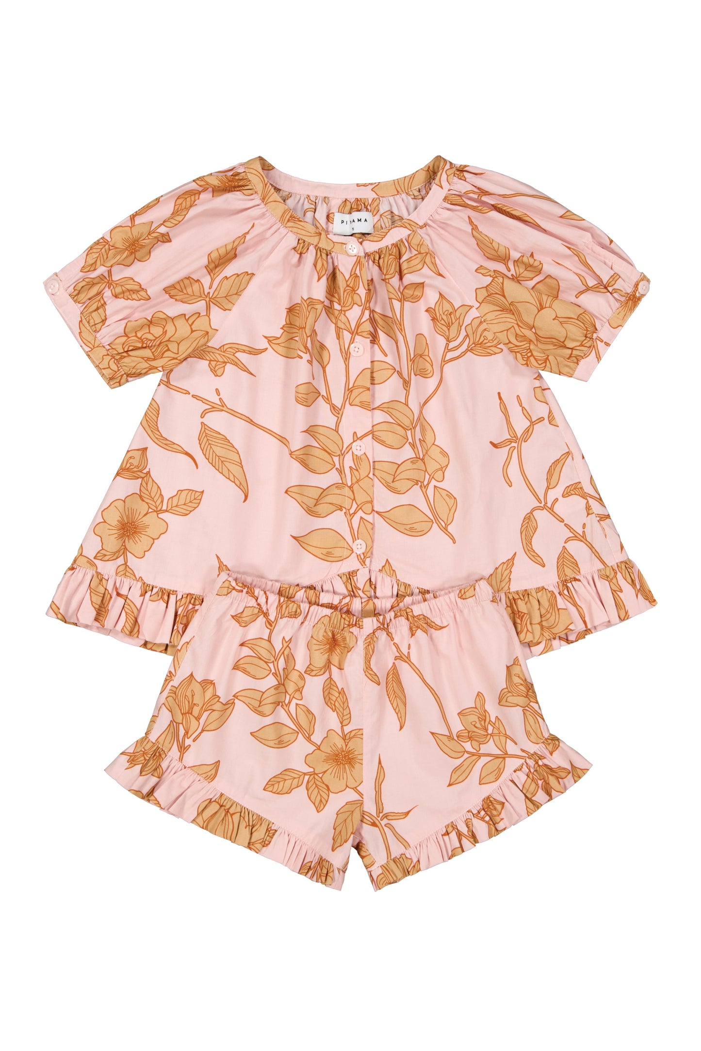 Piyama Girls Sophie Sleep Set - Cotton Modal - Romantic Floral Peach — front view