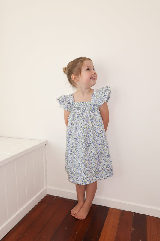 Girls Harriet Lounge Dress - Cotton - Floret Blue