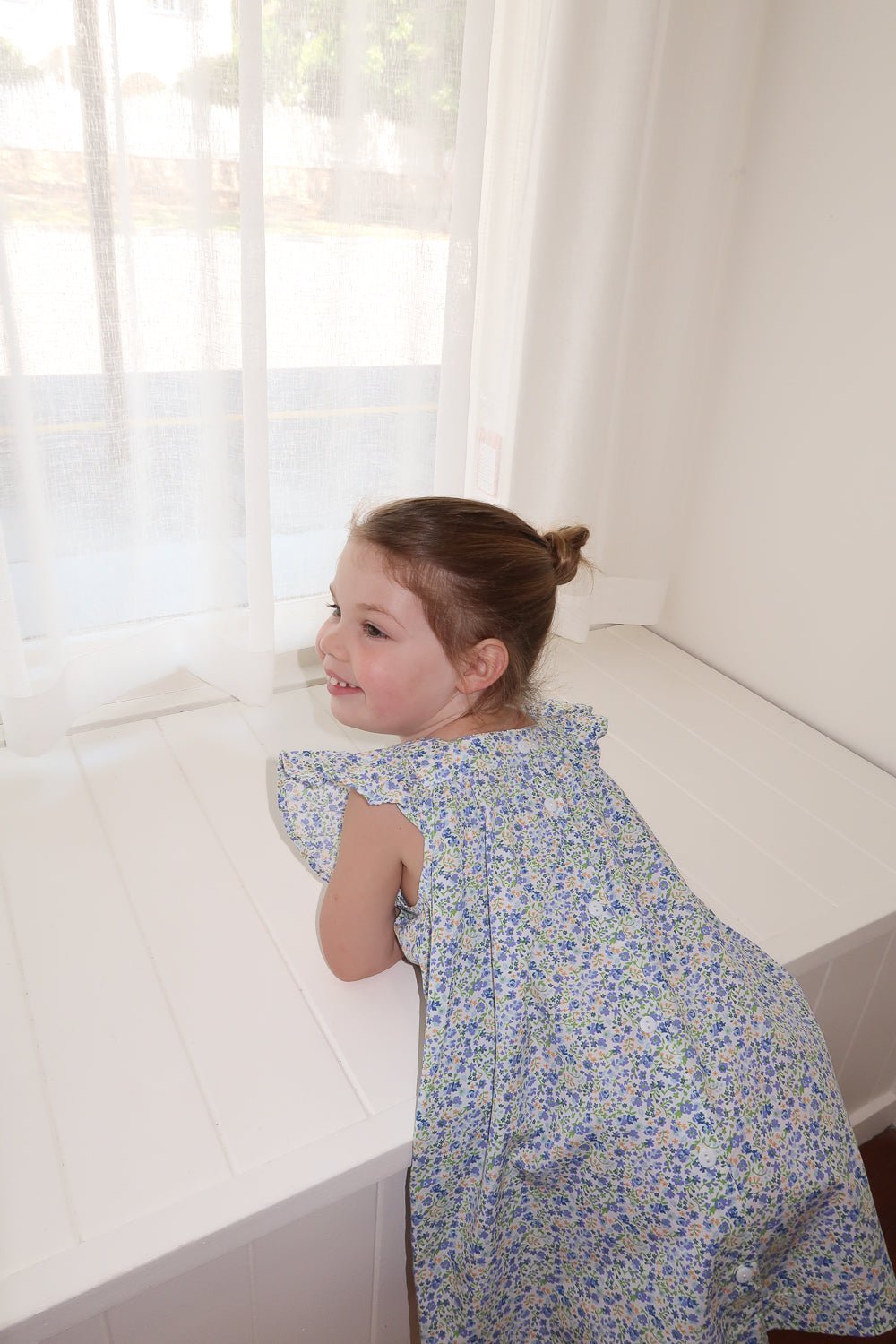 Girls Harriet Lounge Dress - Cotton - Floret Blue