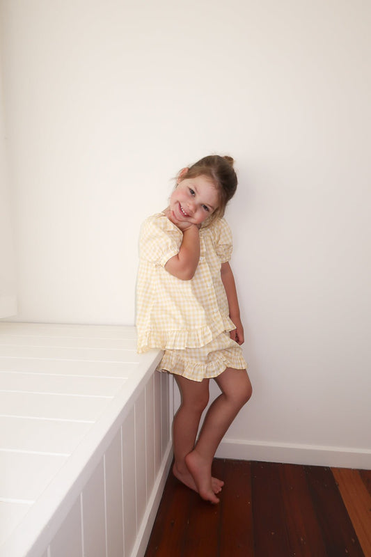 Girls Sophie Sleep Set - Cotton - Gingham Yellow