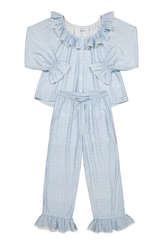 Jemima Sleep Set - Long - ECOVERO™ - Milky Blue Dot