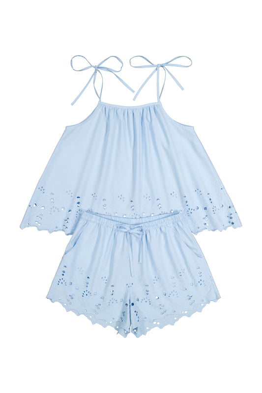 Lucy Lounge Set - Cotton Embroidery - Delicate Blue