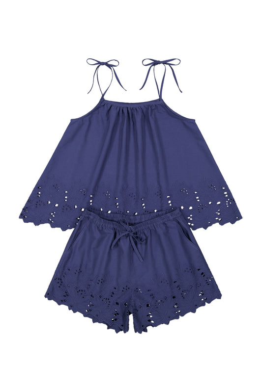 Lucy Lounge Set - Cotton Embroidery - Twilight Blue