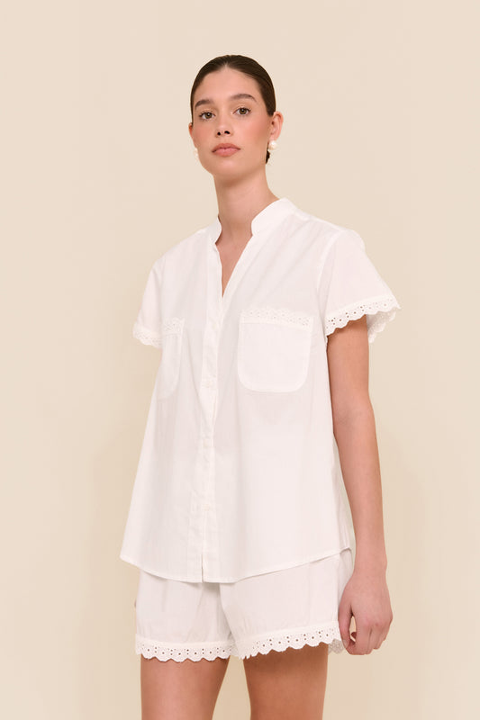 Maggie Pyjama Set - Cotton Modal - Off White + Daisy Trim