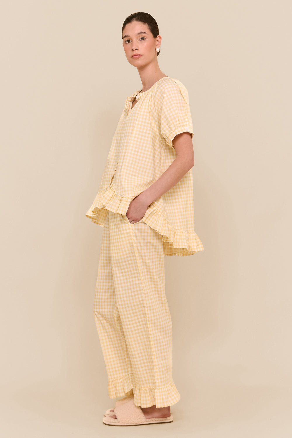 Sophie Sleep Set - Pants - Cotton - Gingham Yellow