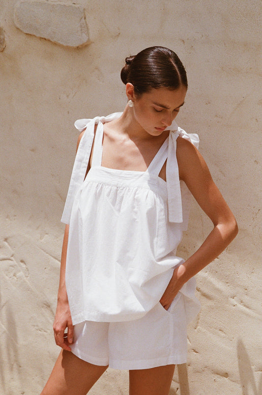 Suzie Tie Sleep Set - White Washed Cotton