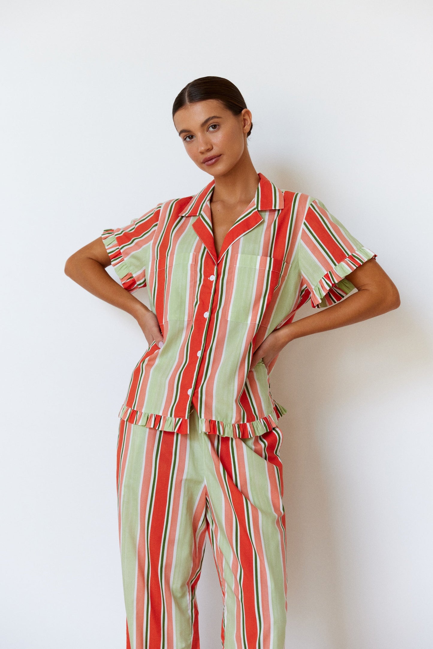 Felicity Frill Set - Pants - Cotton Modal - Holiday Stripe