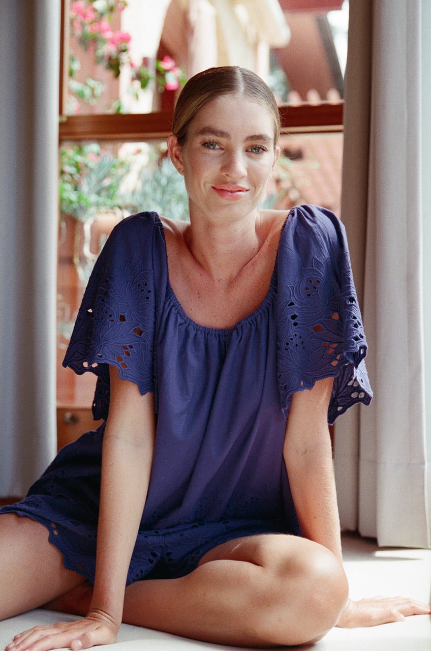 Betty Lounge Set - Cotton Embroidery - Twilight Blue