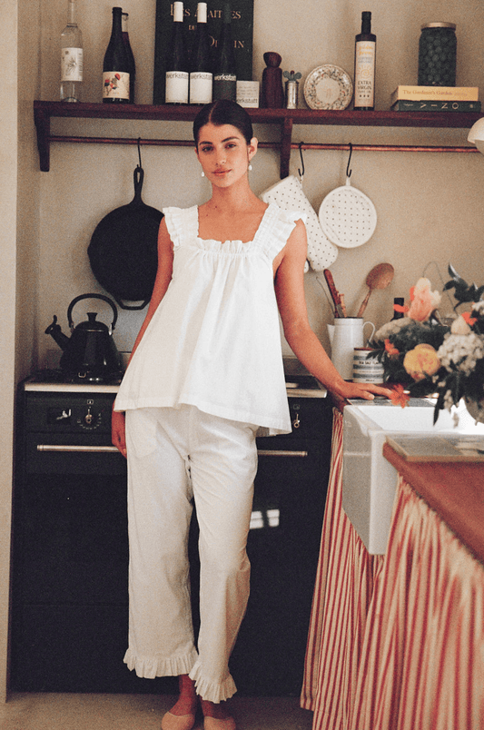 Nicolette Sleep Set - Pants - White Washed Cotton