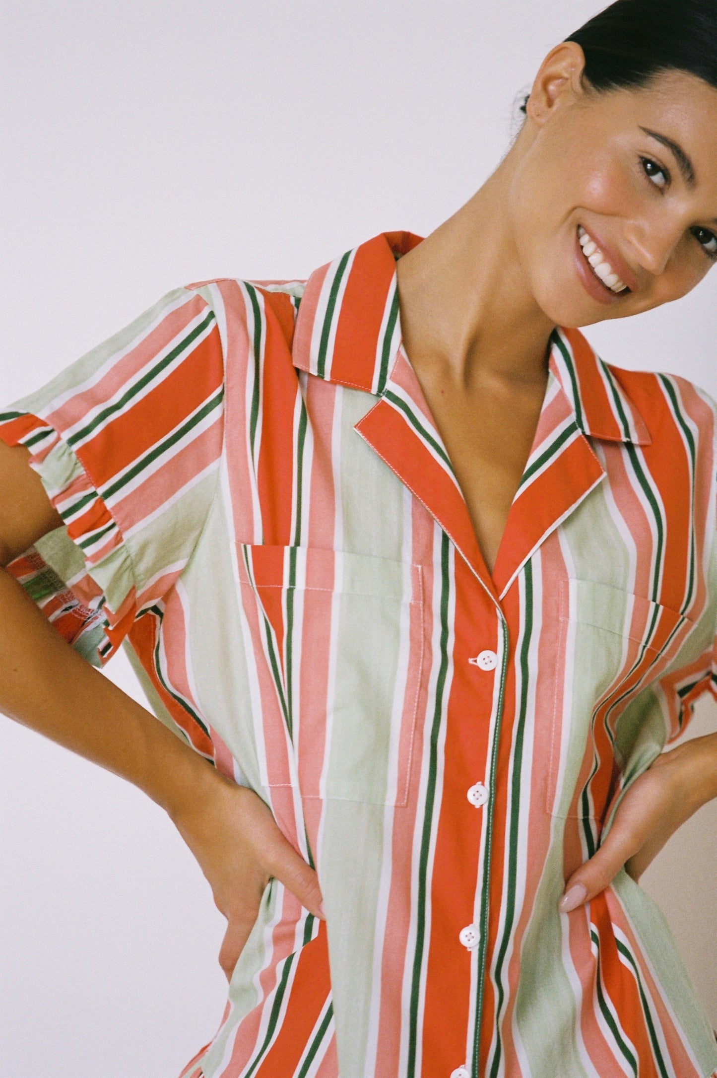 Felicity Frill Set - Cotton Modal - Holiday Stripe