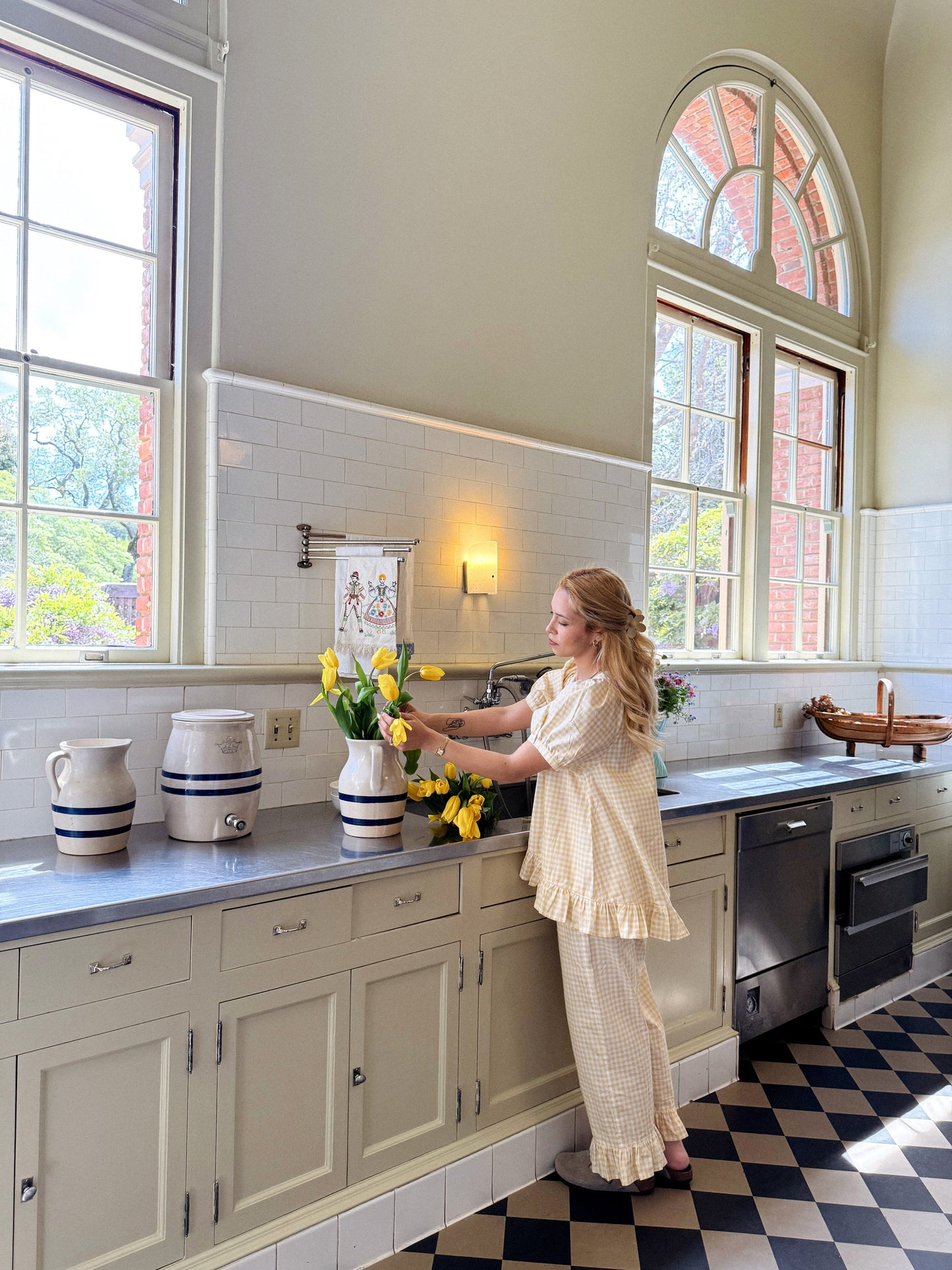 Sophie Sleep Set - Pants - Cotton - Gingham Yellow