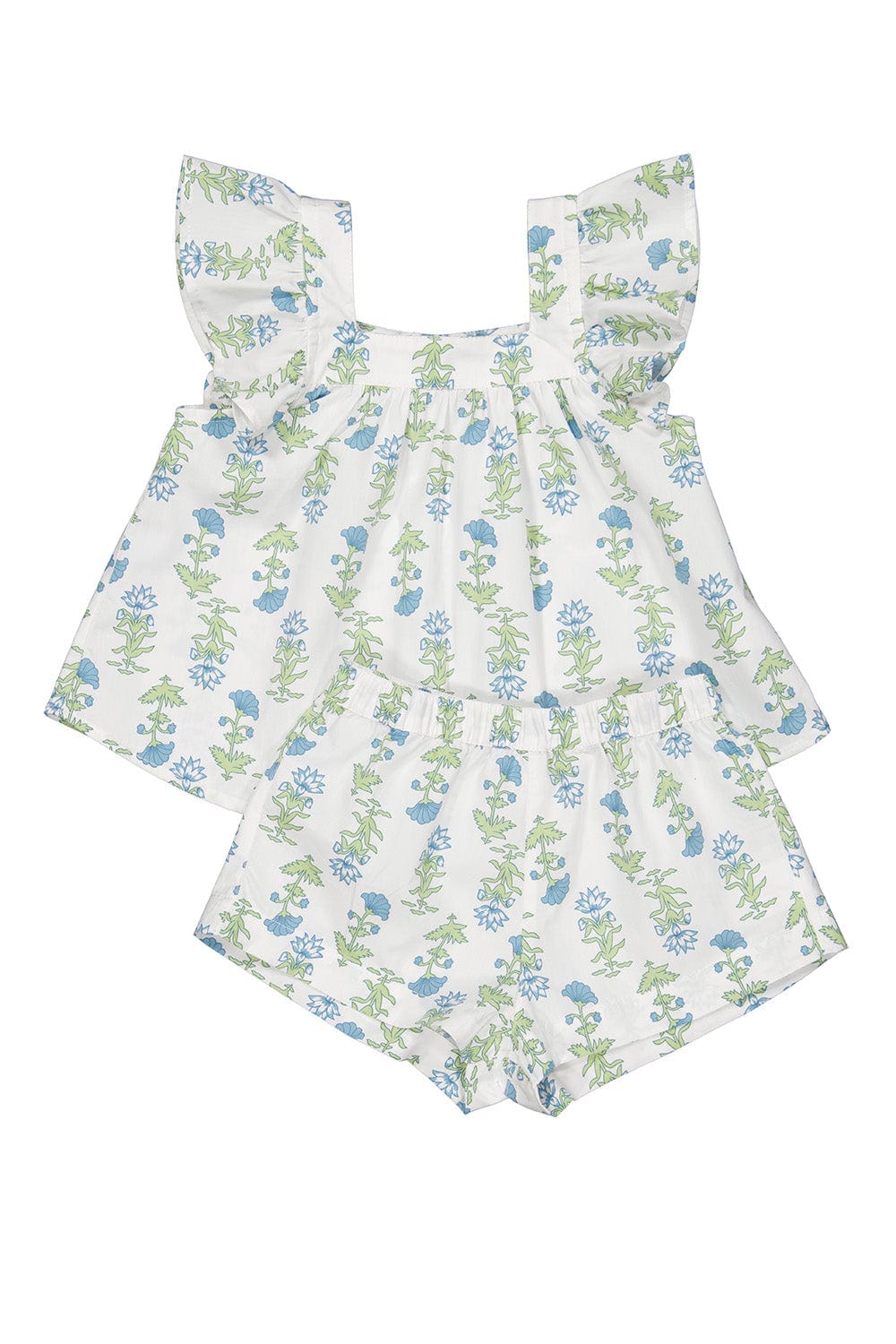 Piyama Girls Harriet Set - Cotton - Lotus Flower - Blue — front view