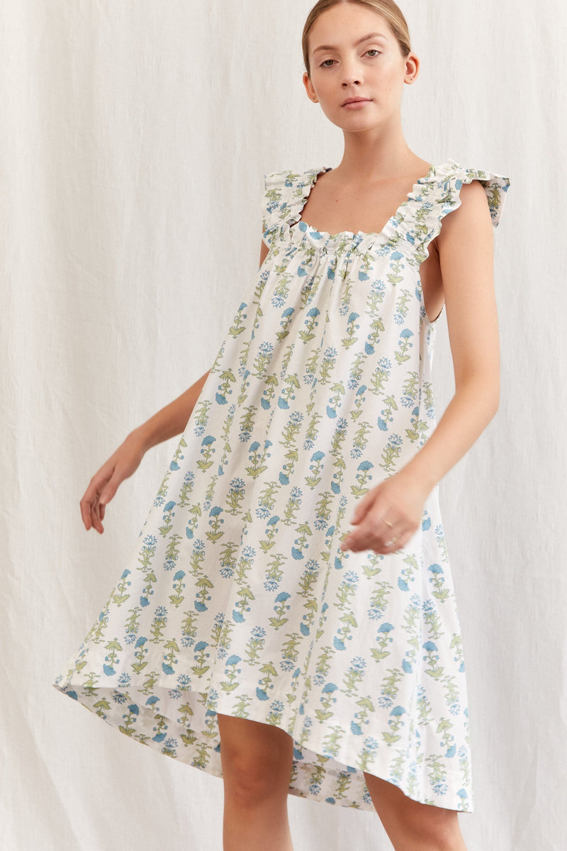 Nicolette Nightie - Cotton - Lotus Flower - Blue – Piyama image.