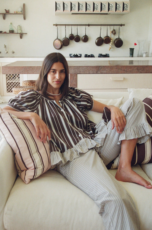MM x PIYAMA - Sophie Sleep Set - Pants - Chocolate Stripe