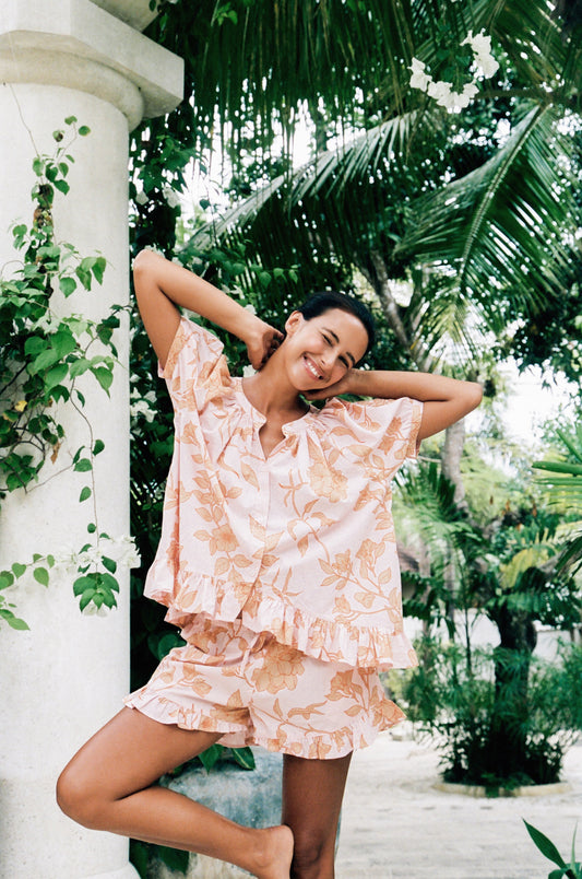 Sophie Sleep Set - Cotton Modal - Romantic Floral Peach
