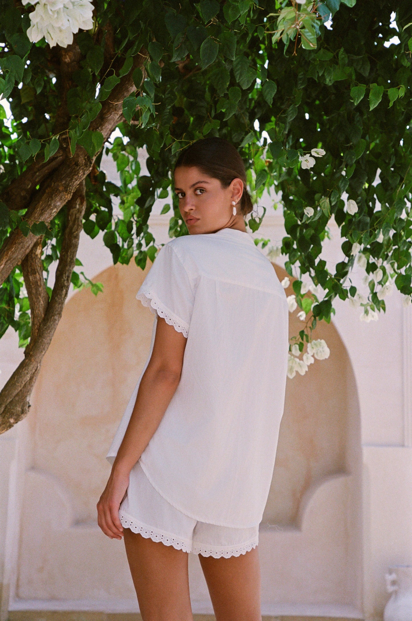 Maggie Pyjama Set - Cotton Modal - Off White + Daisy Trim