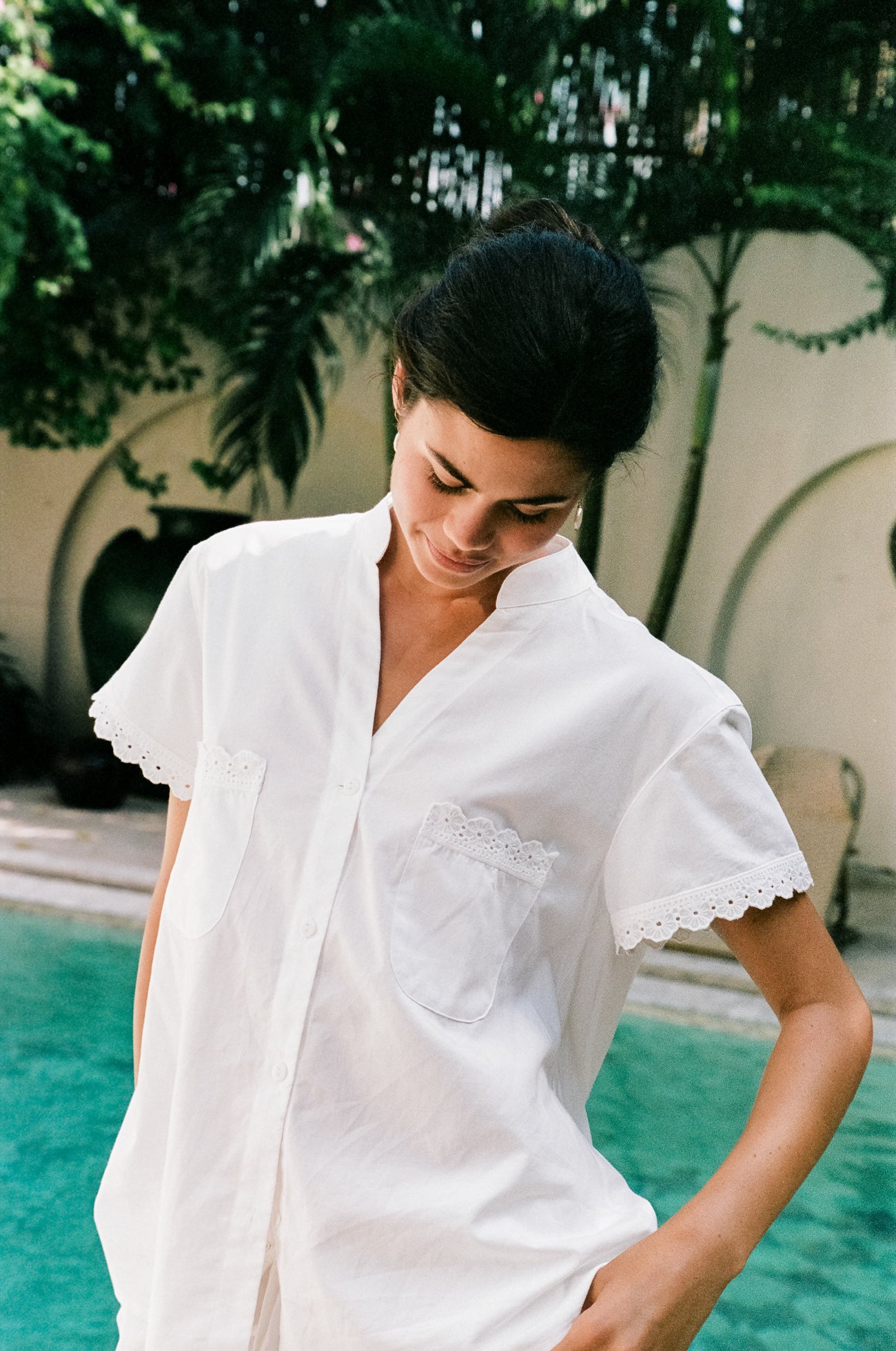 Maggie Pyjama Set - Cotton Modal - Off White + Daisy Trim