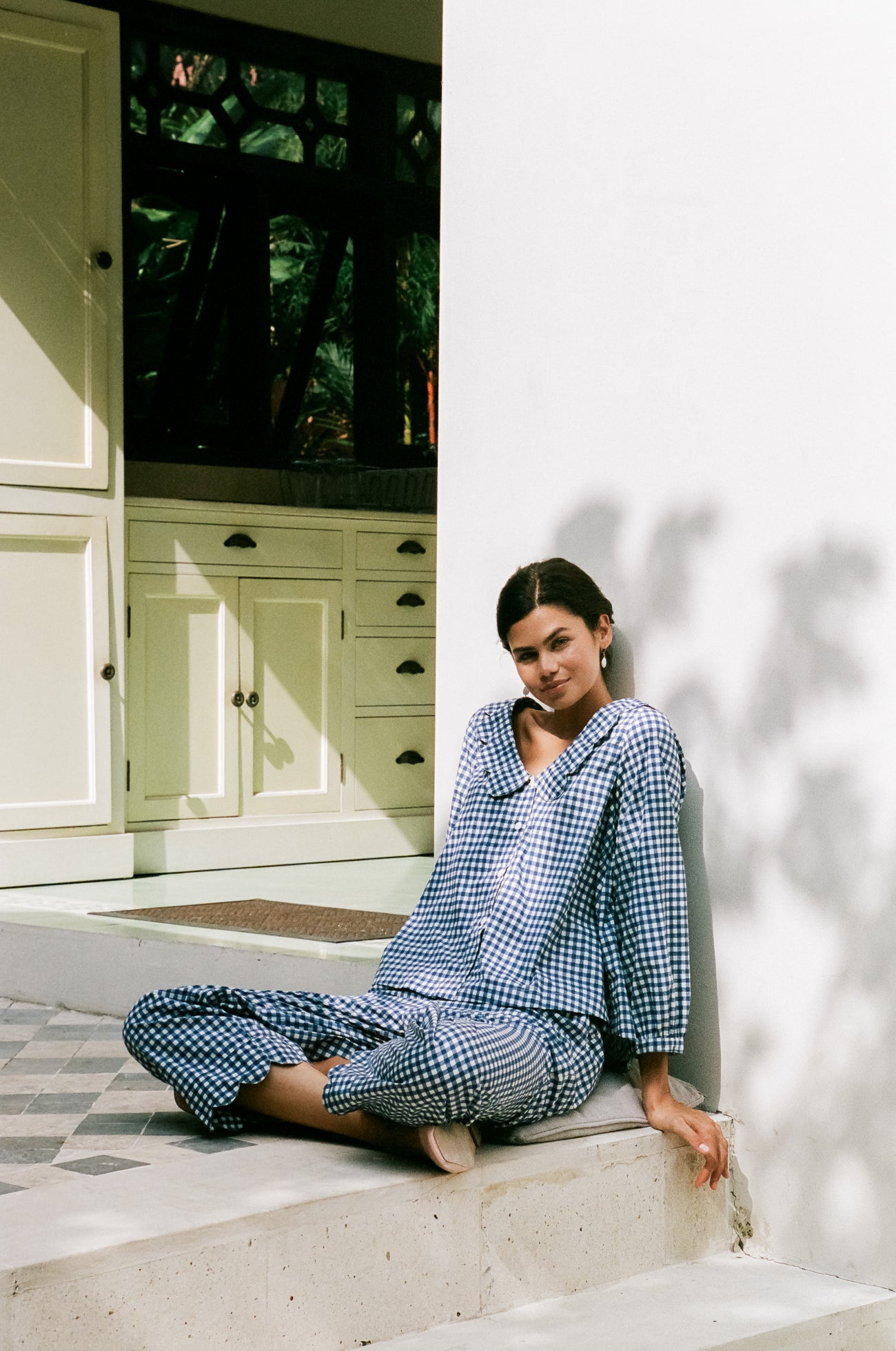 Penelope Sleep Set - Long - Gingham - Navy