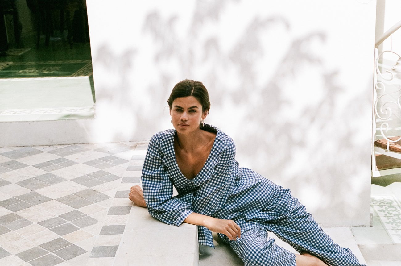 Penelope Sleep Set - Long - Gingham - Navy