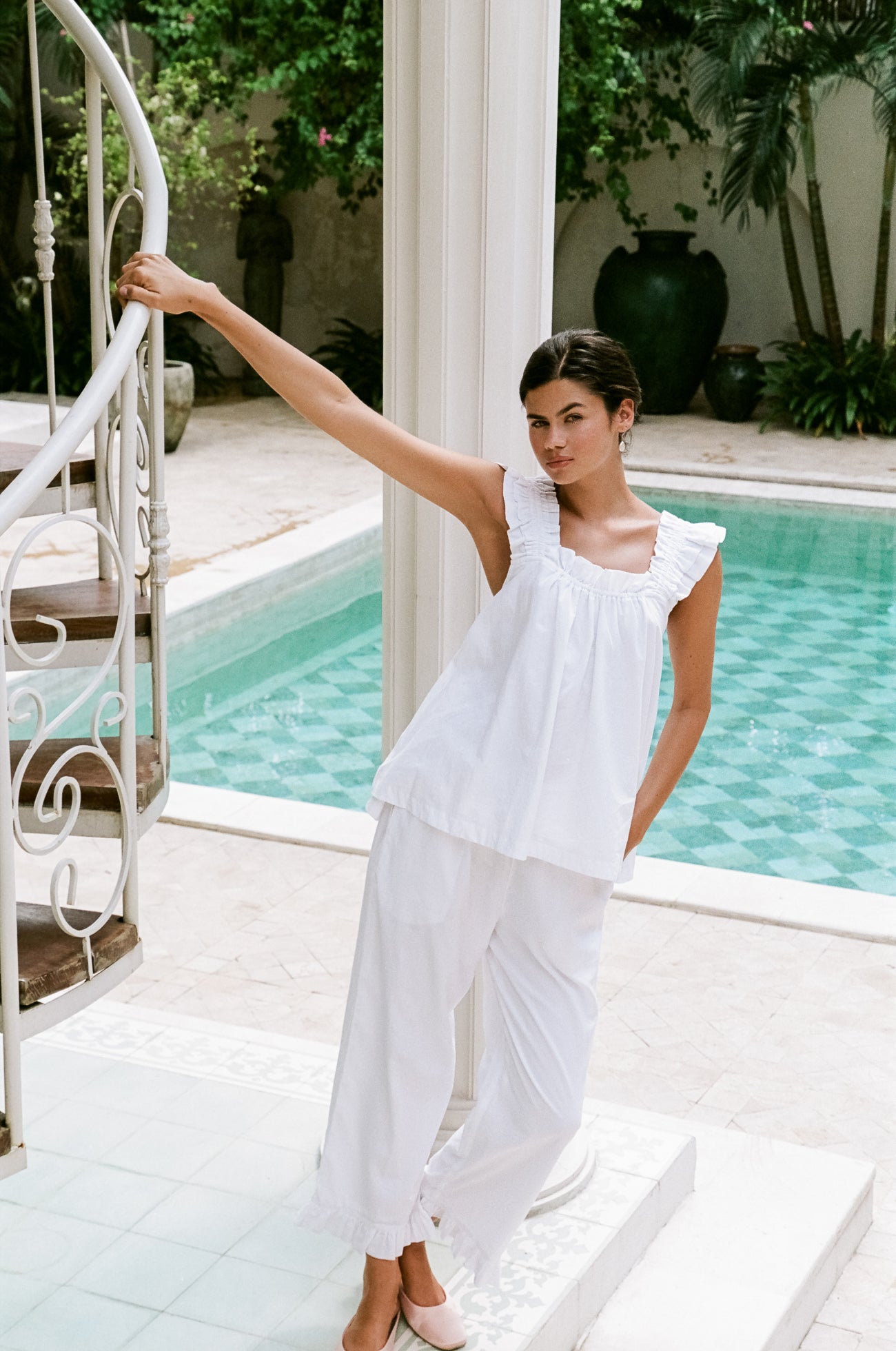 Nicolette Sleep Set - Pants - White Washed Cotton