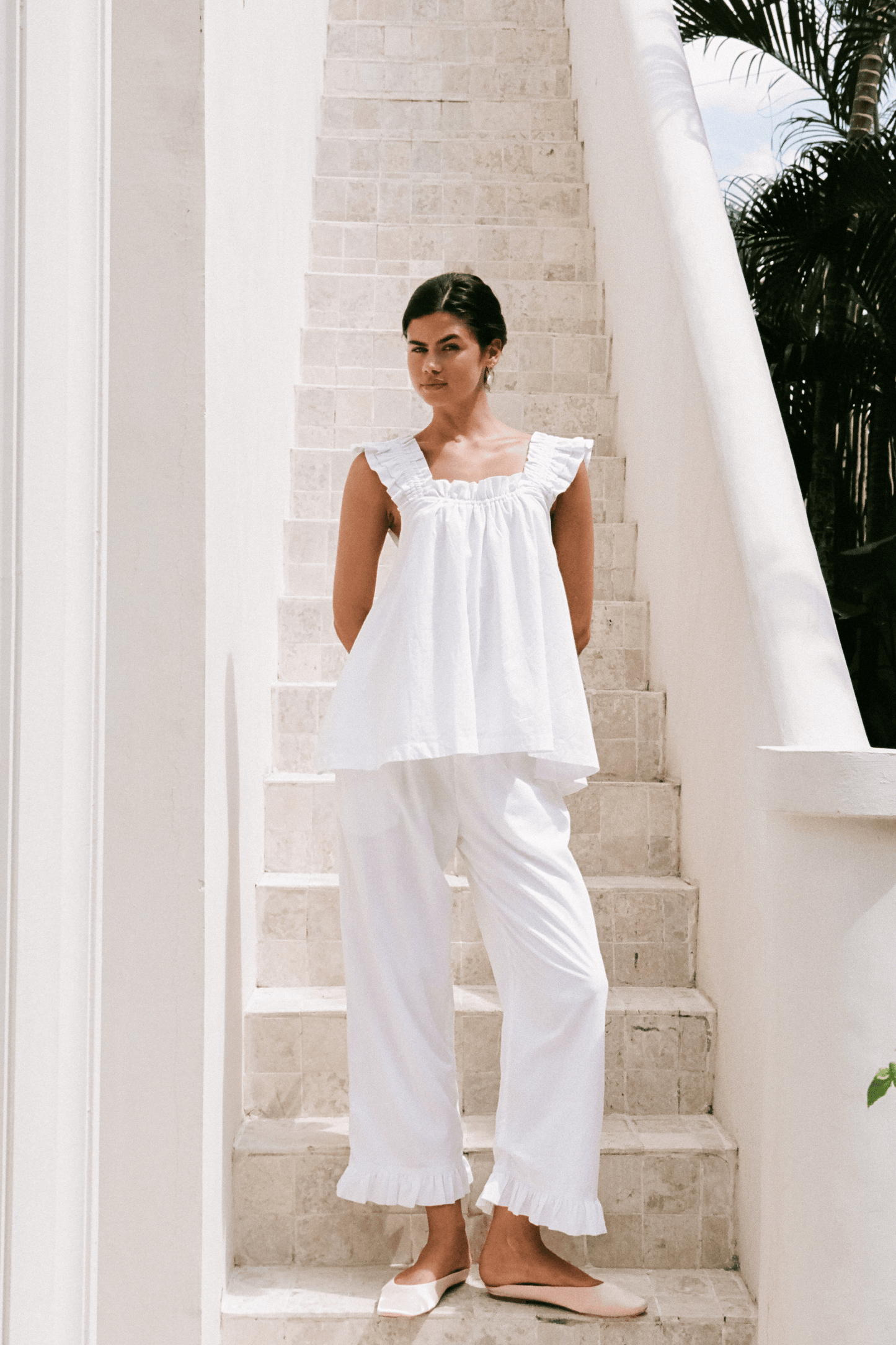 Nicolette Sleep Set - Pants - White Washed Cotton