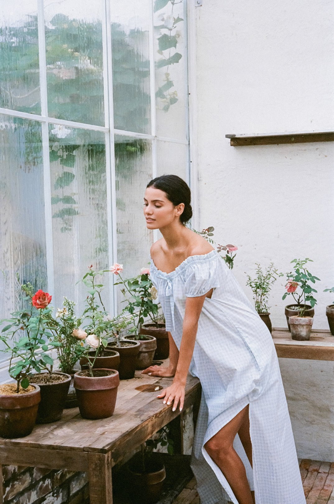 Lily Lounge Dress - Long - Gingham Pale Blue