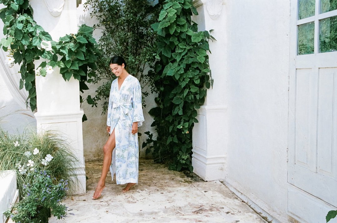 Alice Kimono Robe - Long - Hydrangea Blue