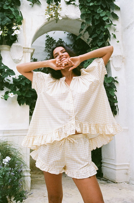 Sophie Sleep Set - Cotton - Gingham Yellow