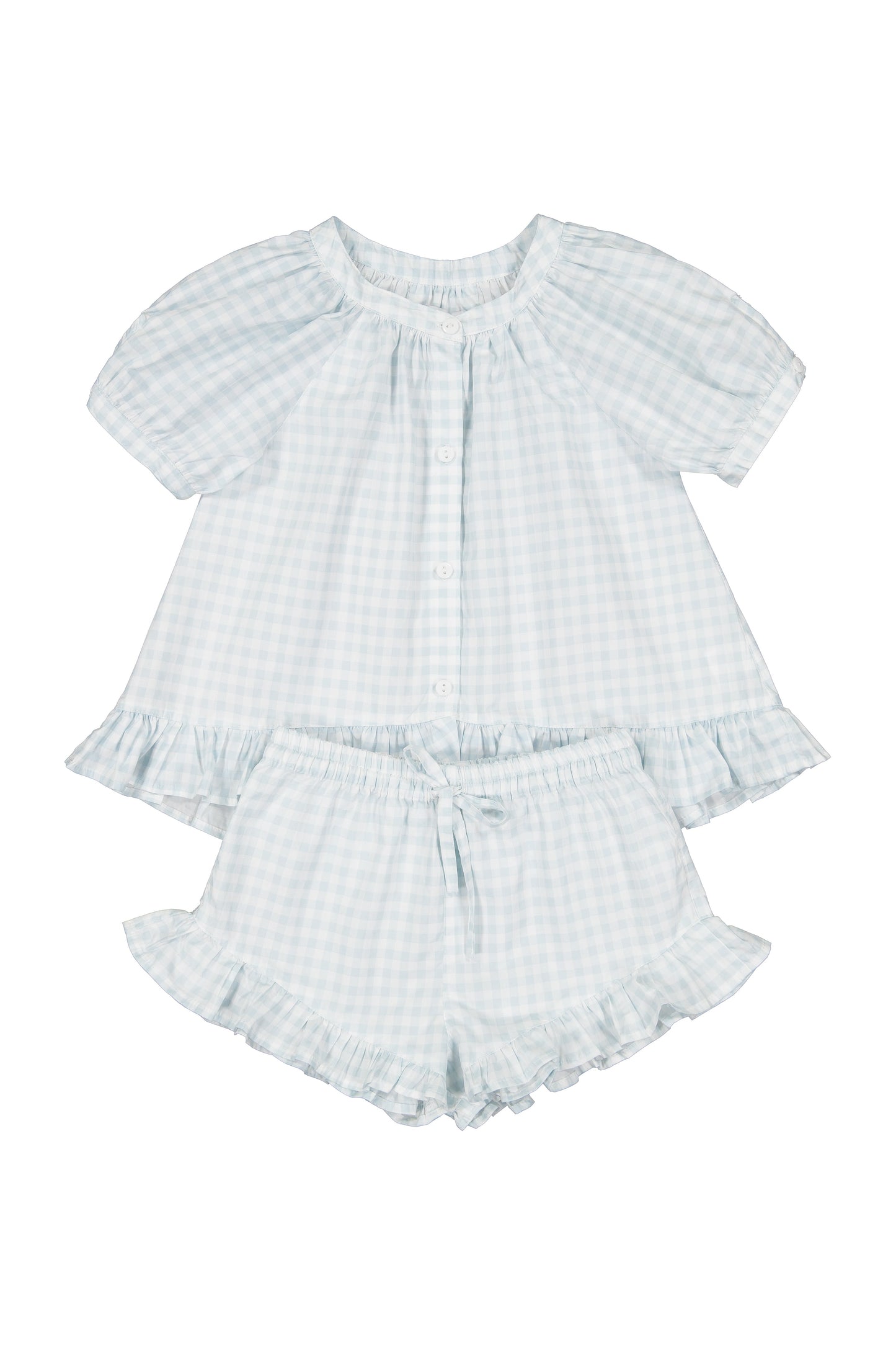 Girls Sophie Sleep Set - Cotton - Gingham Pale Blue