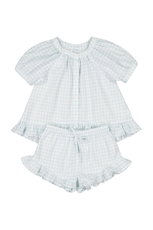 Girls Sophie Sleep Set - Cotton - Gingham Pale Blue
