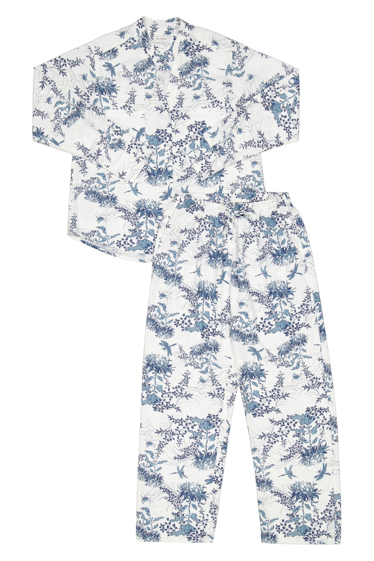 Maggie Pyjama Set - Long - Summer Toile - Aegean Blue