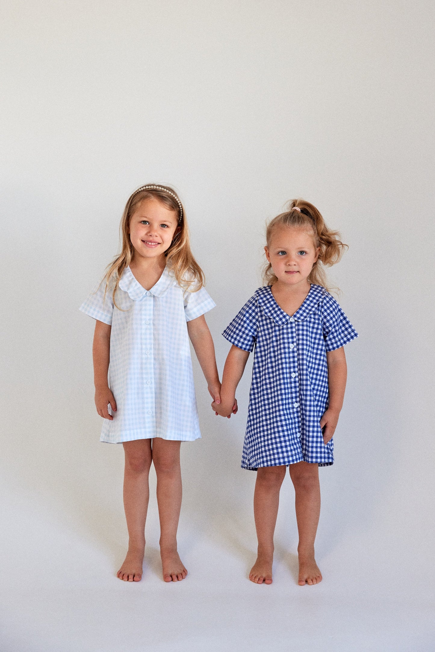 Girls Penelope Lounge Dress - Gingham Pale Blue