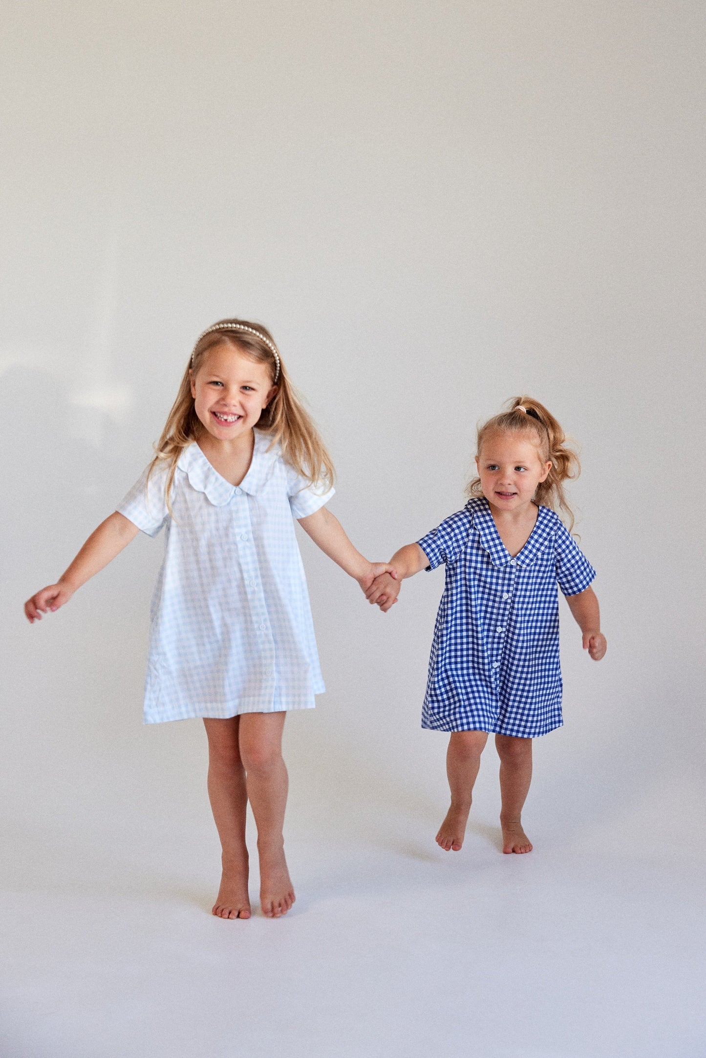 Girls Penelope Lounge Dress - Gingham Pale Blue