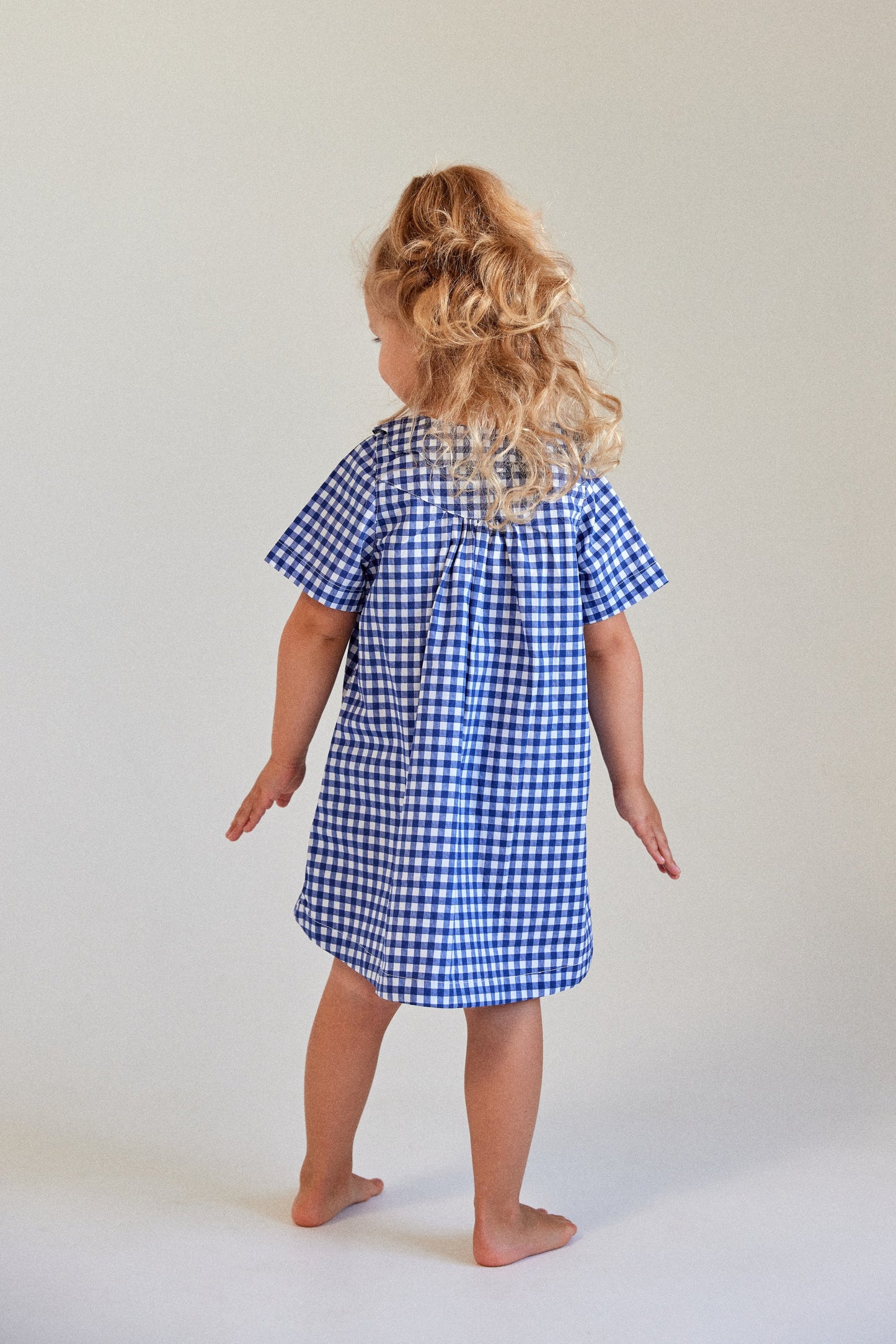 Girls Penelope Lounge Dress - Gingham Navy Blue