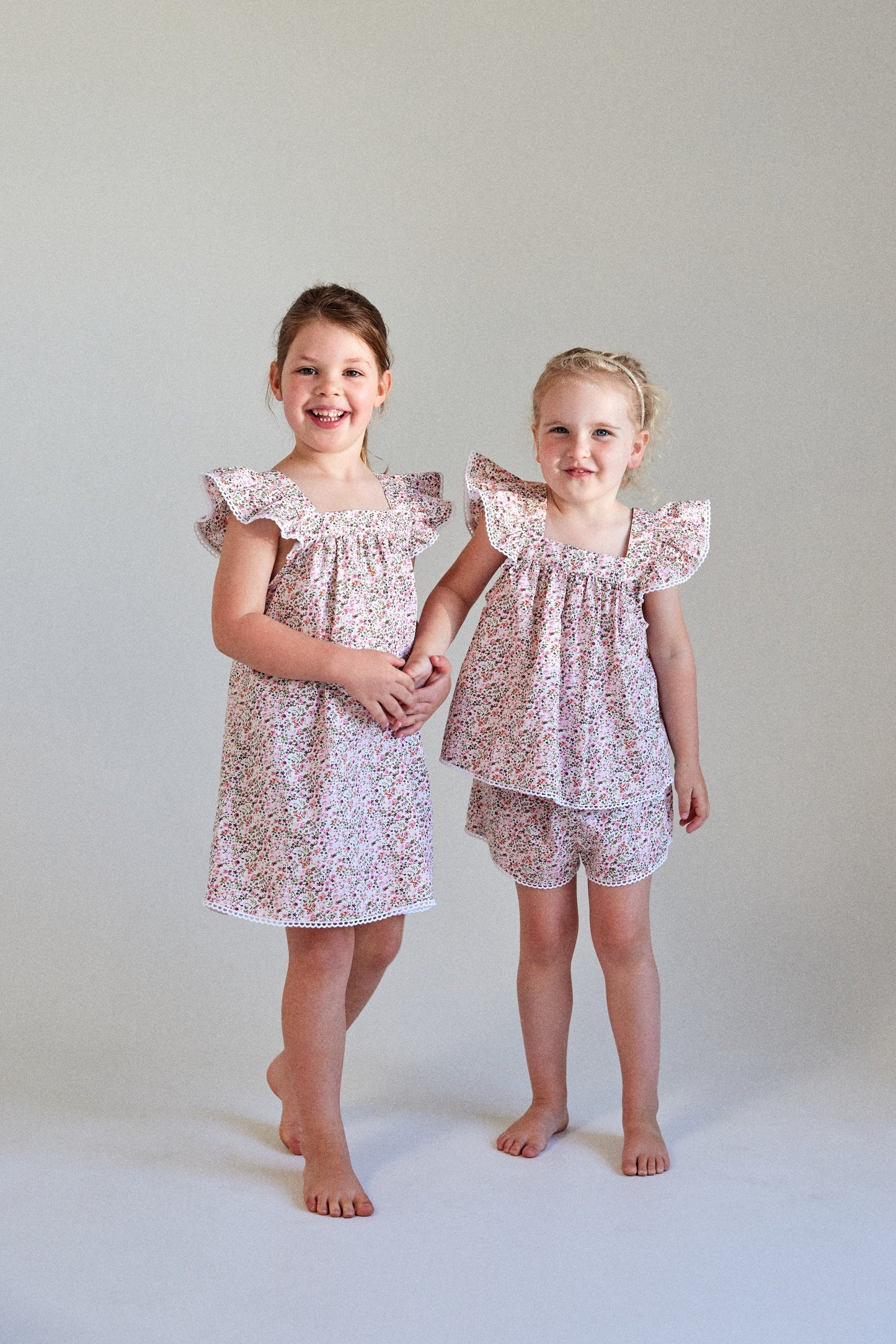 Girls Harriet Lounge Dress - Cotton - Floret Pink + Trim