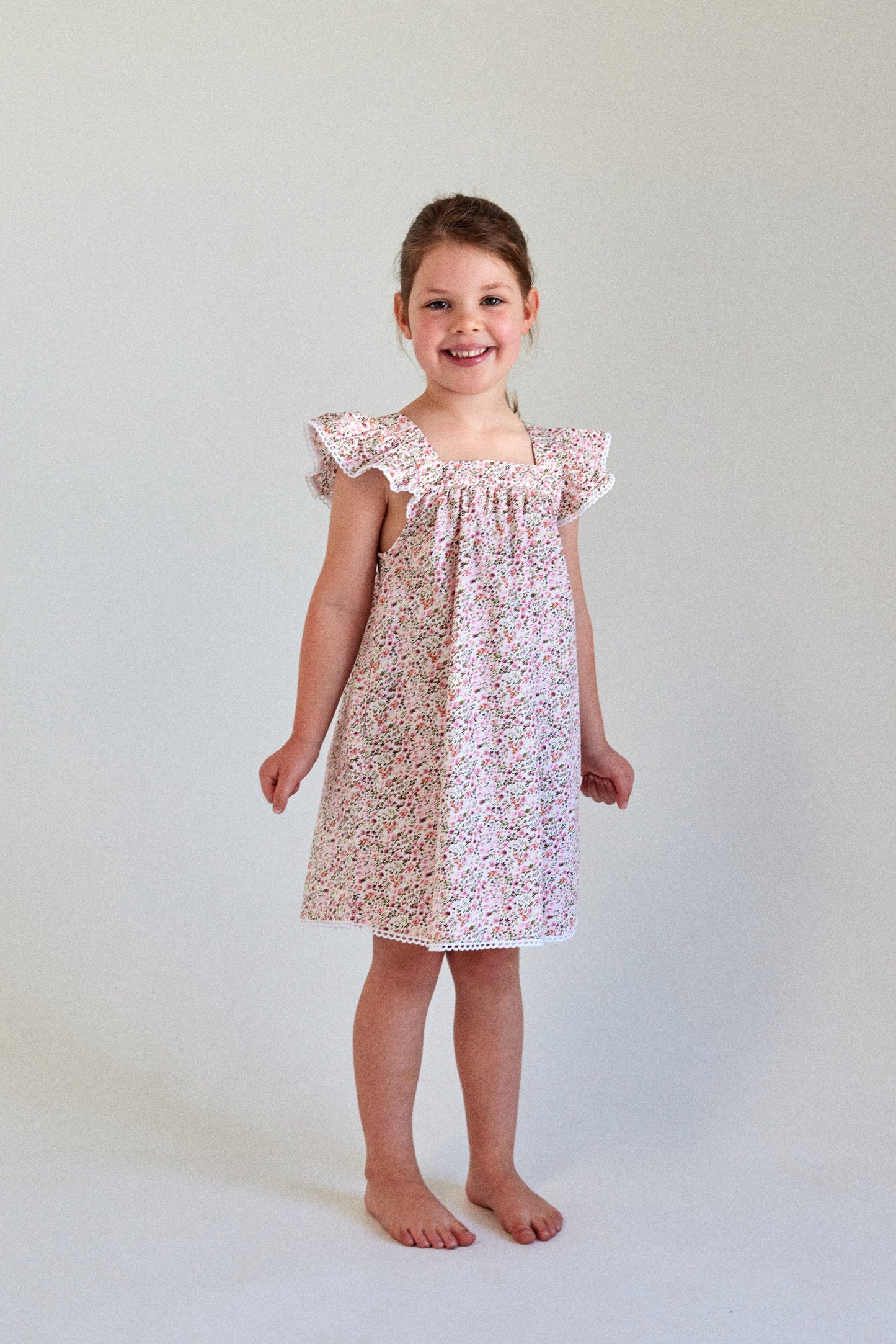 Girls Harriet Lounge Dress - Cotton - Floret Pink + Trim
