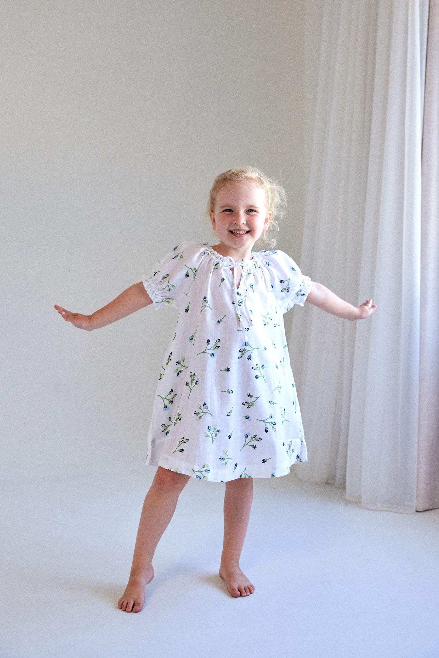 Girls Molly Lounge Dress - Lyocell Linen - Bluebell
