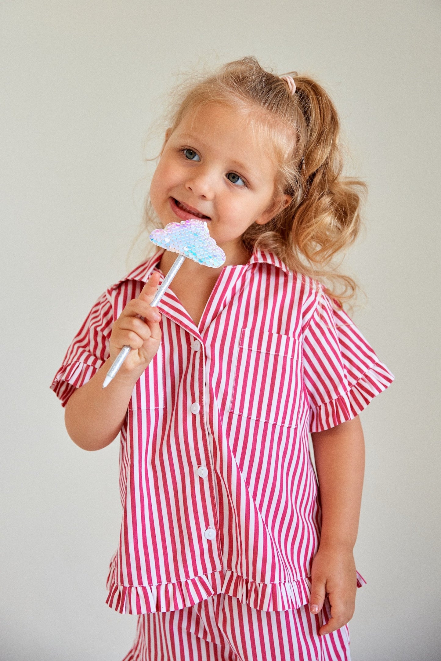 Girls Felicity Frill Set - Pinstripe Cherry